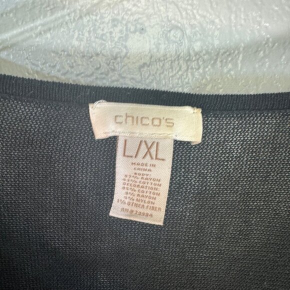 Chico's Black Crochet Trim Tunic Top L/XL - Picture 4 of 5